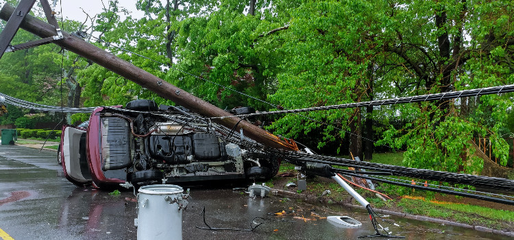car and pole wrecked furing a hurricane